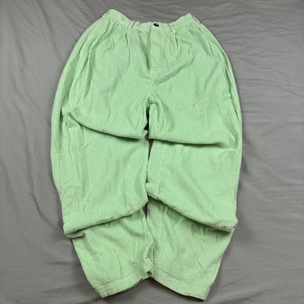 VTG Pastel Corduroy Pants Green Wide Leg High Rise Pleated Button Fly Kiko 90s
